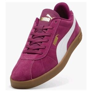 Puma Club II Berry White Gold Womens 7 Pink Suede Gum Sole Sneakers New